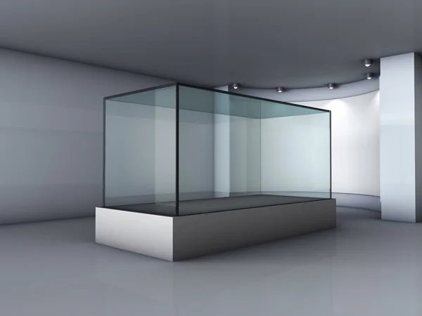 3D szklanych gablotach i niszowych z reflektorów na wystawie w g — Zdjęcie stockowe