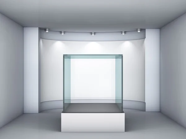 3d glass showcase and niche with spotlights for exhibit in the g — Stock Photo, Image