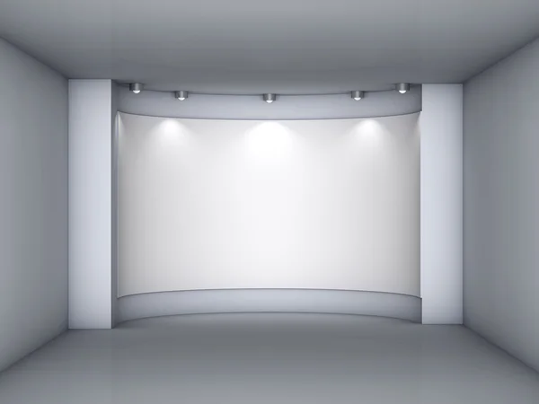 3D prázdný výklenek s reflektory pro výstavu v šedý interiér — Stock fotografie