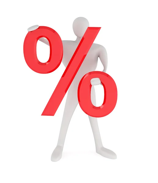 3D-man met rode procentteken — Stockfoto