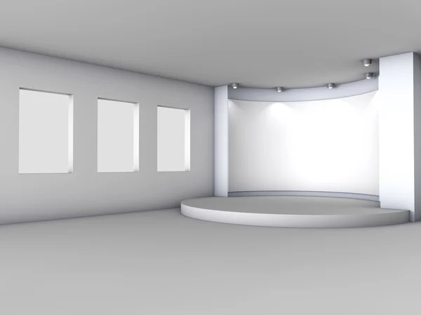 3D Tom nisch med lådor och strålkastare för utställning i grå — Stockfoto