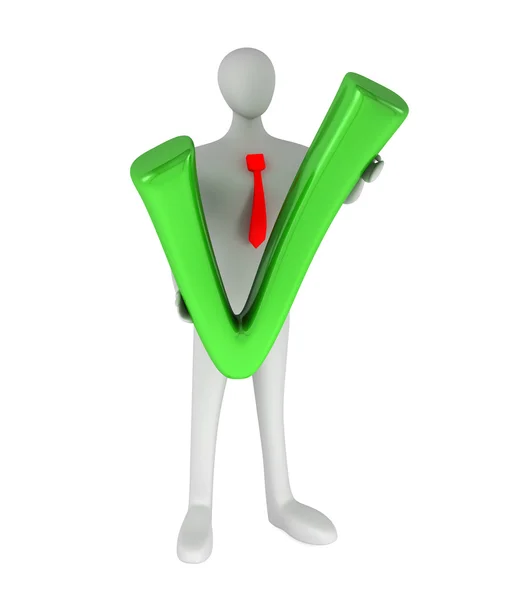 3d person with a green tick — Stock Photo, Image
