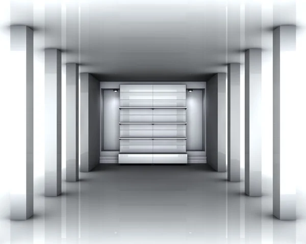 3D stojan pro výstavu v šedý interiér — Stock fotografie