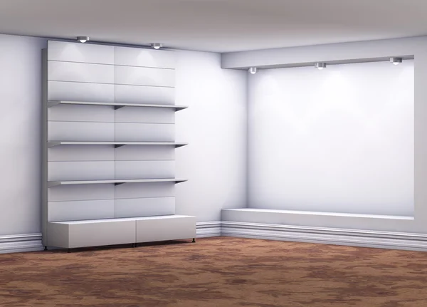 3D-Ständer mit Ausstellungsnische im grauen Interieur — Stockfoto