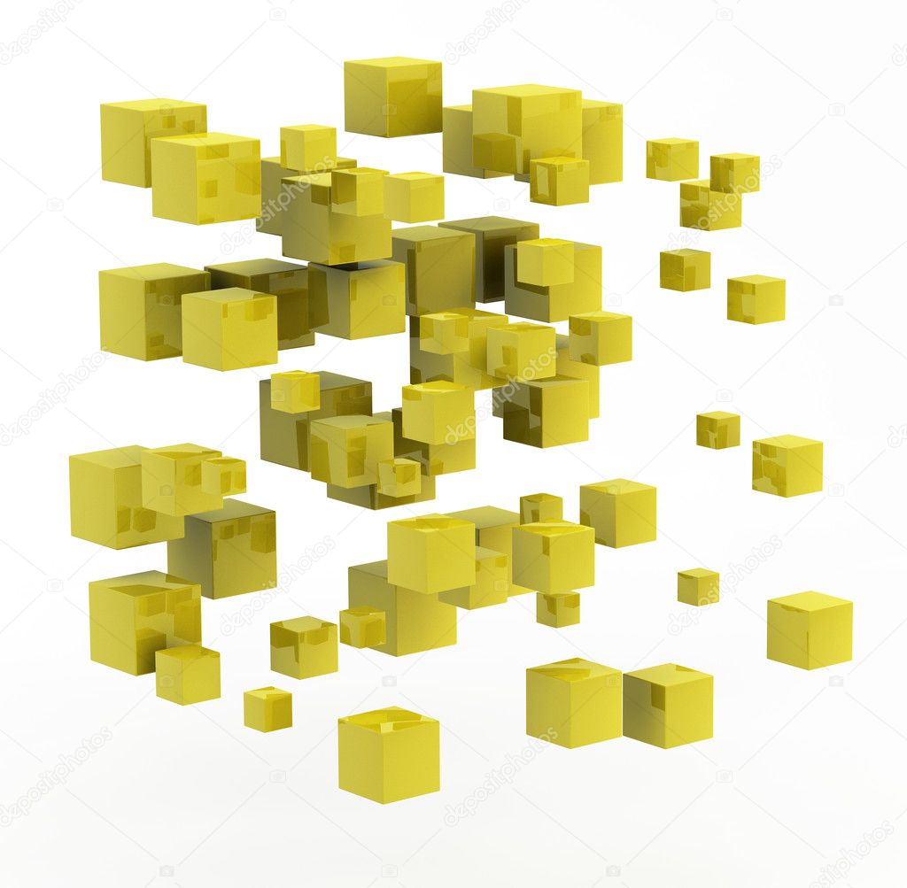 3d abstract shape made from golden cubes