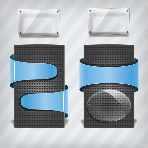 Supports métalliques avec étiquettes bleues et cadre transparent sur le s — Image vectorielle