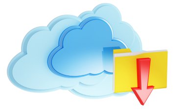 3d cloud computing icon with folder and arrow on a white backgro clipart