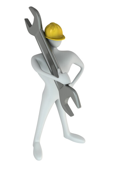 3d man standing with a wrench