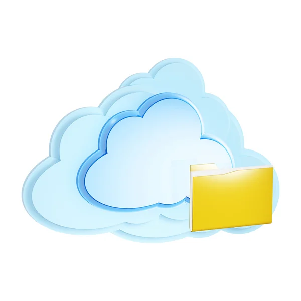 Ícone de computação em nuvem 3d com pasta em um fundo branco — Fotografia de Stock