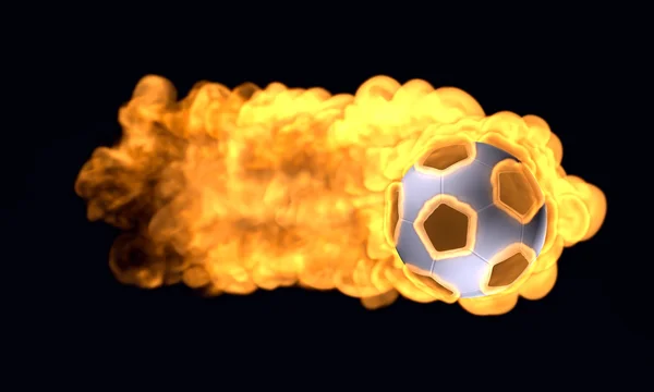 Flying soccer ball in the fire — Stock Photo, Image