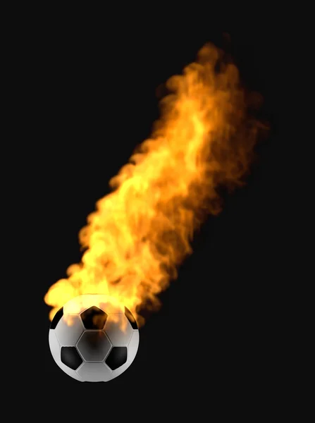 Flying soccer ball in the fire — Stock Photo, Image