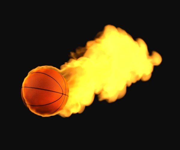 Flying basketball on fire — Stock Photo, Image