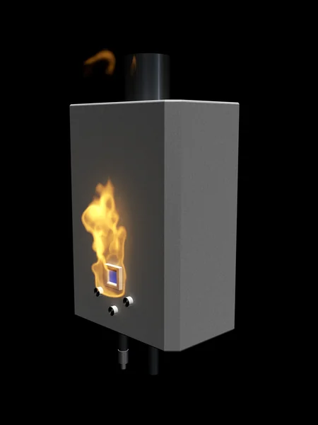 stock image Gas boiler with flame on a black background