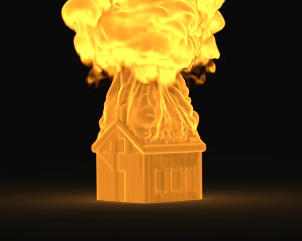 3D hus i brand konceptet — Stockfoto