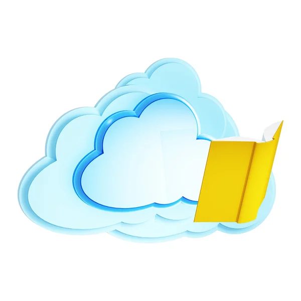 3D Cloud Computing Icon mit Buch auf weißem Hintergrund — Stockfoto