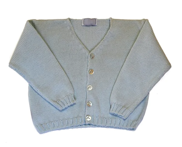 Вязанный синий пиджак для ребенка изолирован на белом фоне — стоковое фото