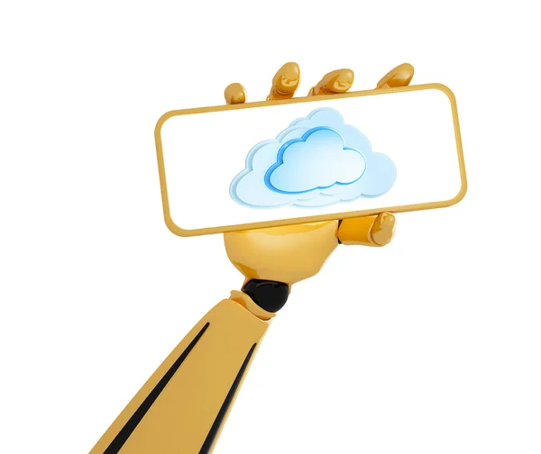 3d robotic hand hold a plate with cloud computing — Stock Photo, Image