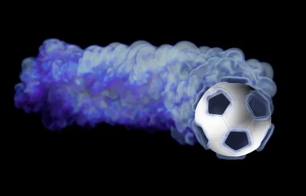 Vliegende voetbal in de blauwe vlam — Stockfoto