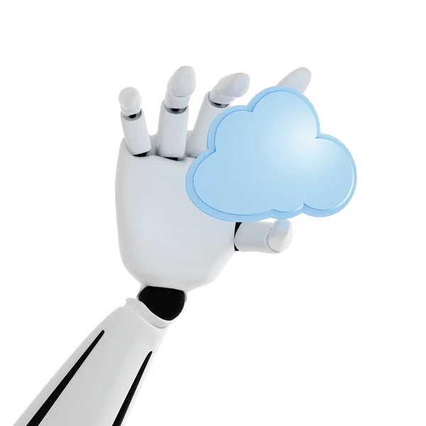 3D-Roboterhand mit Cloud-Computing-Symbol auf weißem Hintergrund — Stockfoto