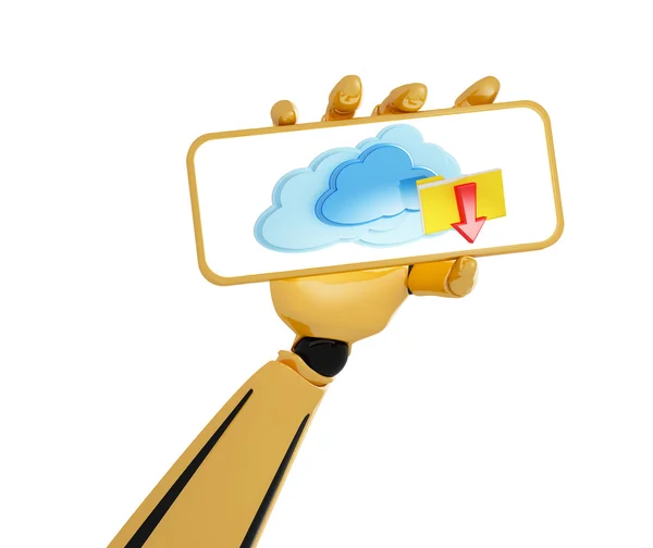 Mano de robot 3d sostiene una placa con el icono de computación en nube — Foto de Stock