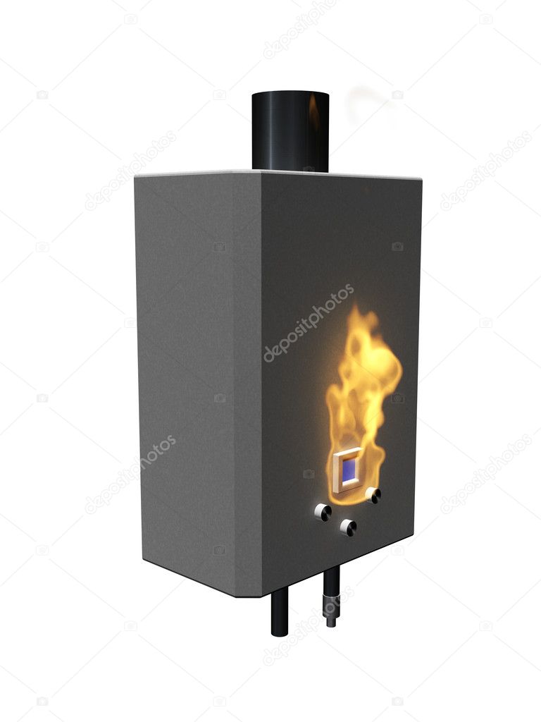 Gas boiler with flame on a white background