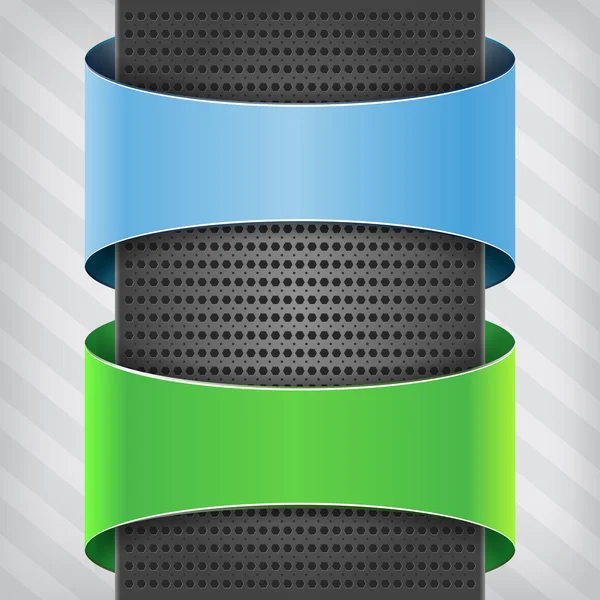 Etiquettes bleues et vertes avec colonne métallique — Image vectorielle