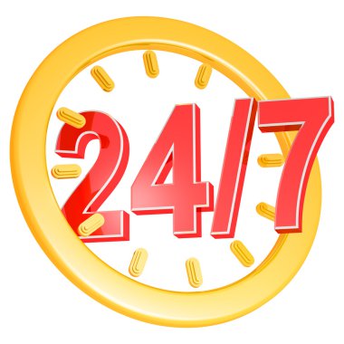 Twenty four hour seven days a week service sign clipart