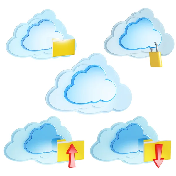 Set of 3d cloud computing icon with folders and arrows — Stock Photo, Image