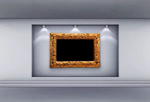 3d niche with picture frame and spotlights for exhibit in the g — Stock Photo, Image