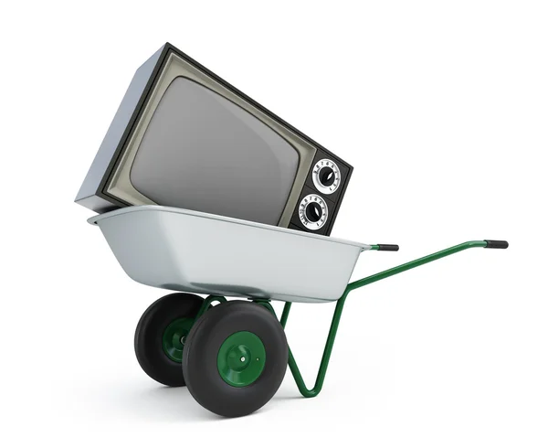 Schubkarre alter Fernseher — Stockfoto