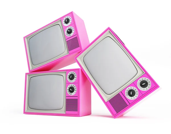 Vieille télé rose sur fond blanc — Photo