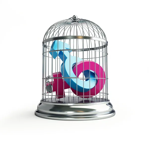 Cage for birds man and women — Stock Photo, Image