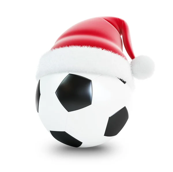 Weihnachtsmannhut Fußballball — Stockfoto