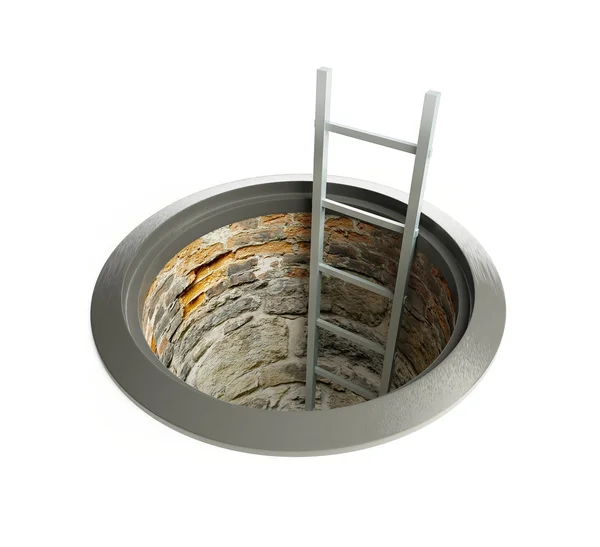 Open manhole with a ladder inside — Stock Photo, Image