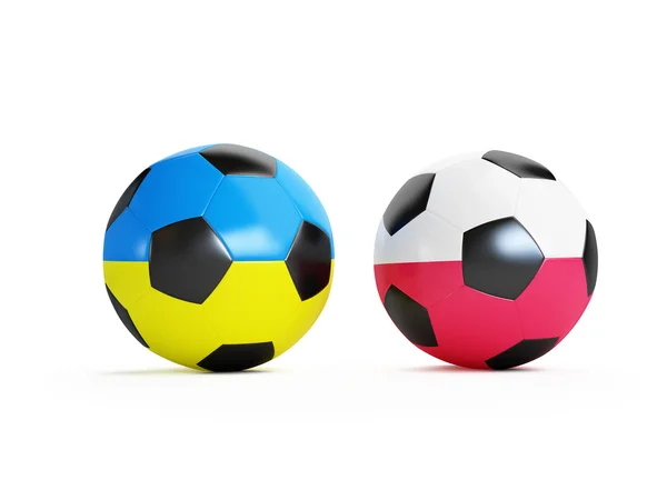 サッカー ボール ウクライナ、ポーランドを旗します。 — ストック写真