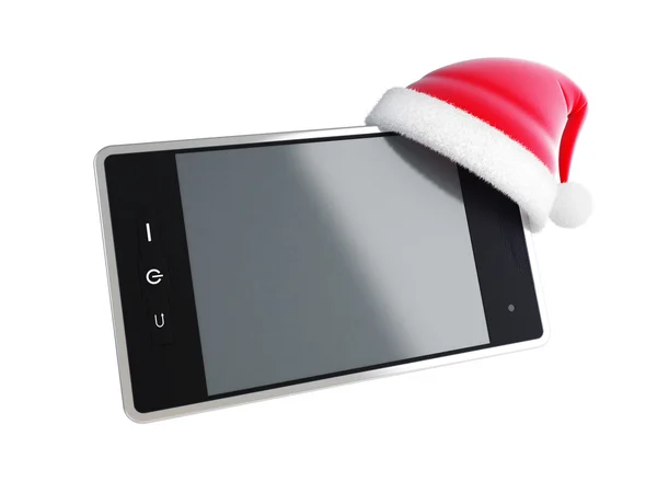 Berühren Telefon Weihnachtsmann Hut — Stockfoto
