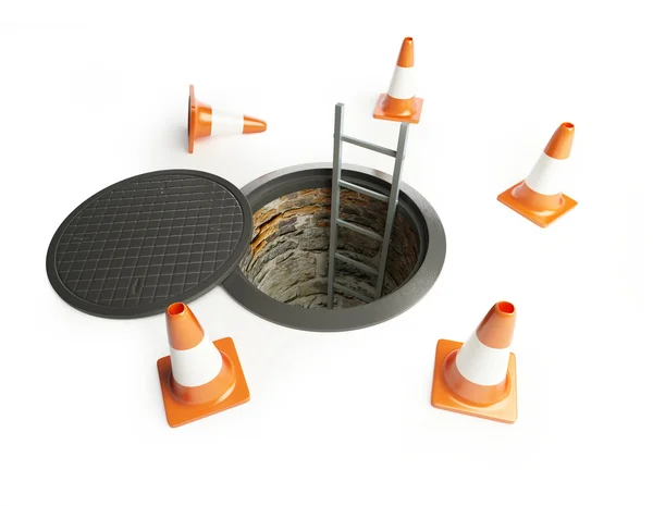 Open manhole with a ladder inside — Stock Photo, Image