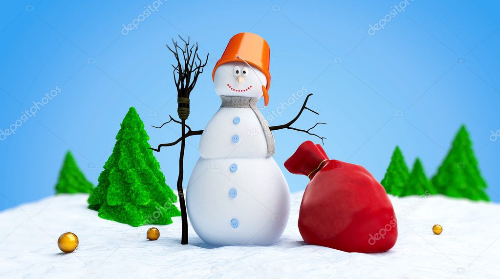 Snowmen red bag fir tree