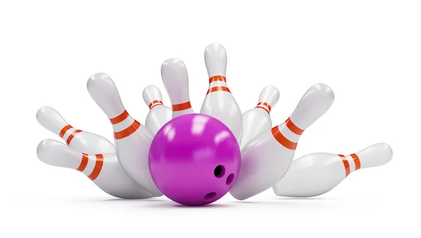 Strike Bowling Egy Fehér Háttér — Stock Fotó