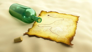 Mail bottle burnt treasure map clipart