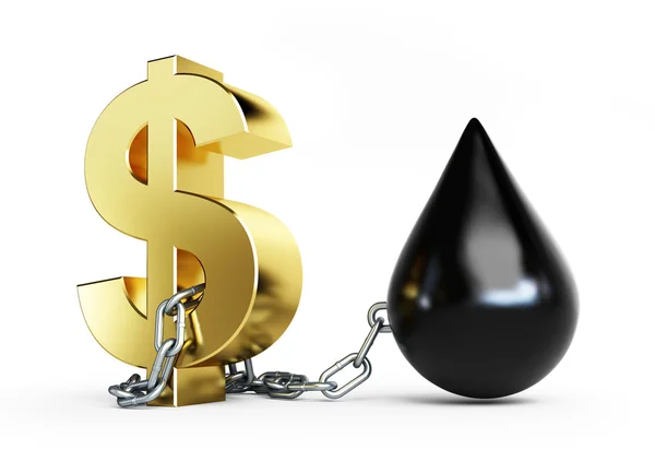 Dollar is tied to oil metal chains — Stock Photo, Image
