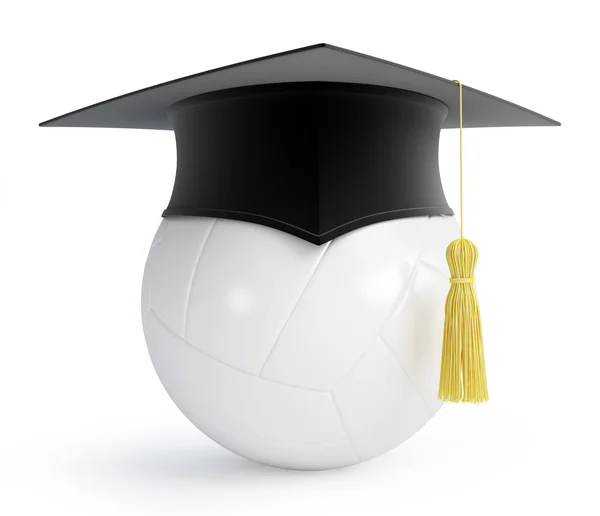 Volleyball ball graduation cap — Stock Photo, Image