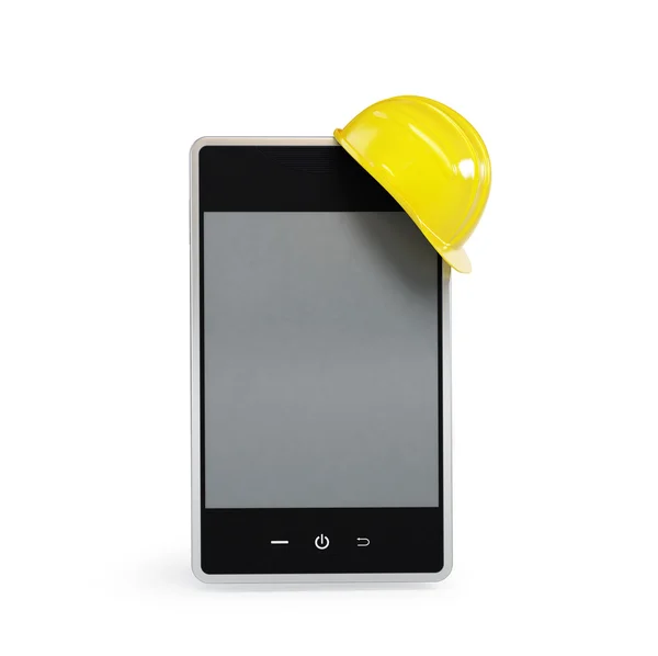 Touchscreen-Handy im Helm — Stockfoto