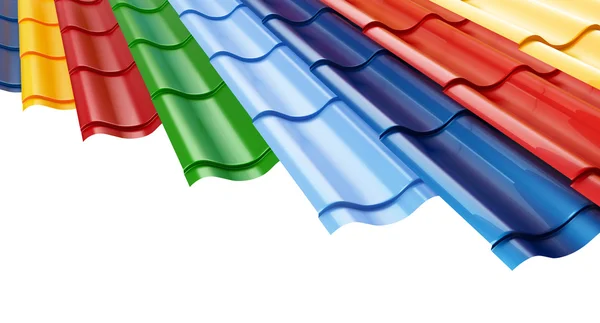 Color Metal Azulejo de techo sobre un fondo blanco — Foto de Stock
