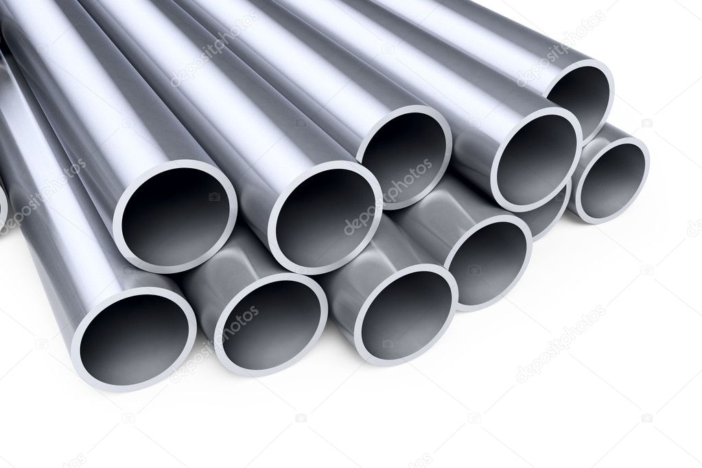 Metallic pipes on a white background