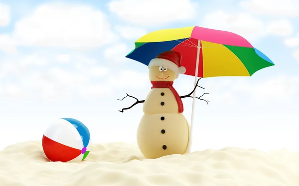 Χιονάνθρωπος σε μια παραλία — Φωτογραφία Αρχείου