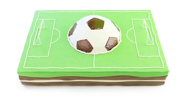 Torta de campo de fútbol 3d sobre un fondo blanco — Foto de Stock