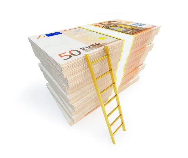 Escada na pilha de pacotes de euro — Fotografia de Stock