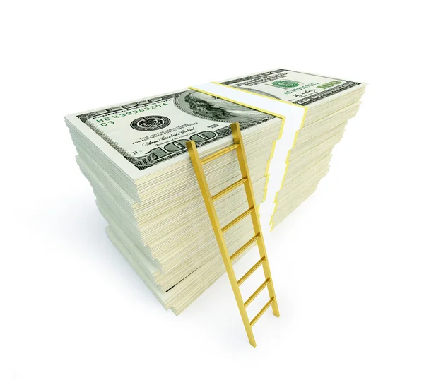 Escada na pilha de pacotes de dólar — Fotografia de Stock