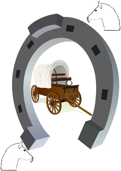 Horseshoe and a covered wagon — Stock Vector